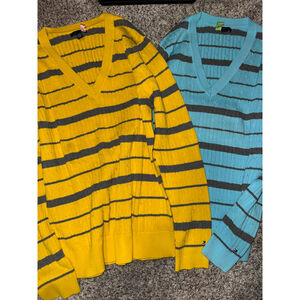 Tommy Hilfiger Yellow and Blue V-Neck Sweaters